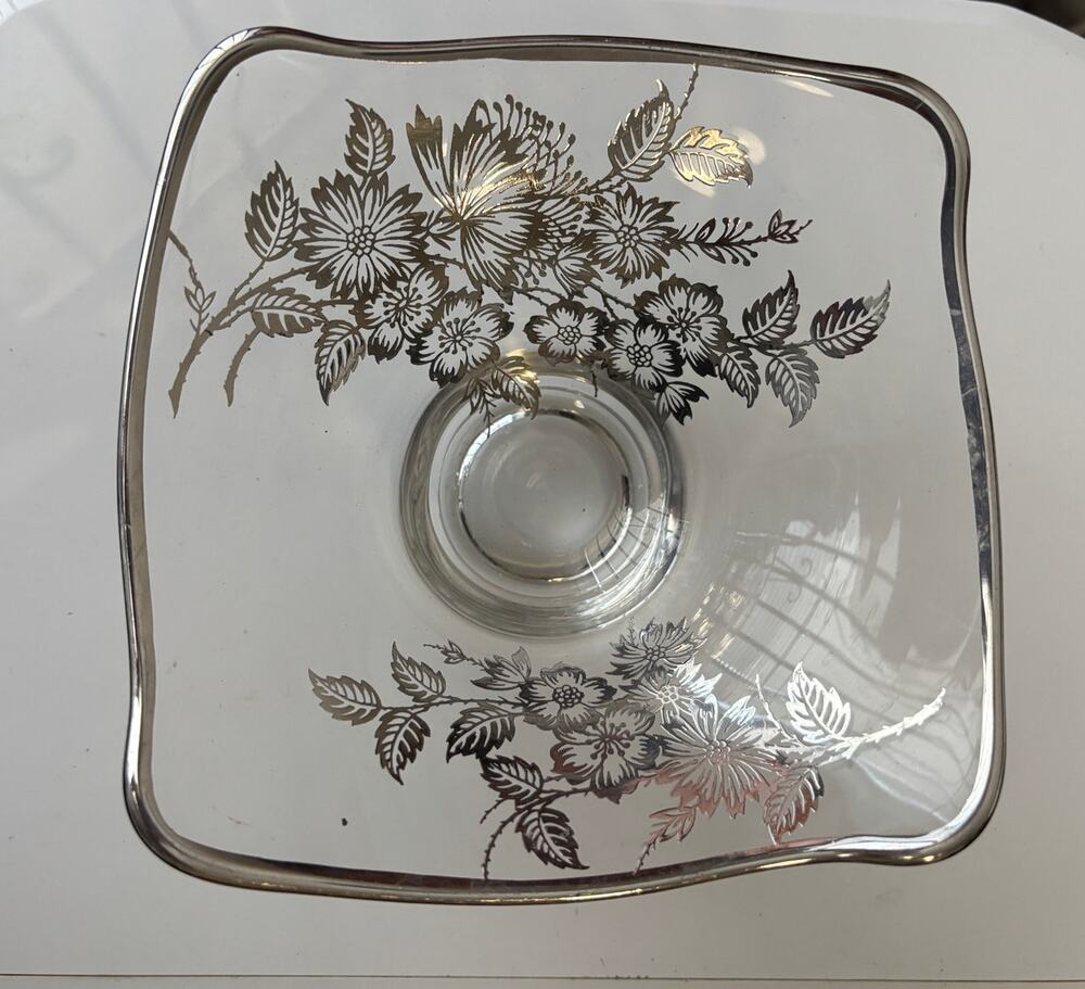 Vintage Viking Glass Silver Overlay Dish Bowl Plate